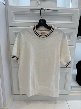Todd Snyder White Crewneck with Black Double Stripe Ringer